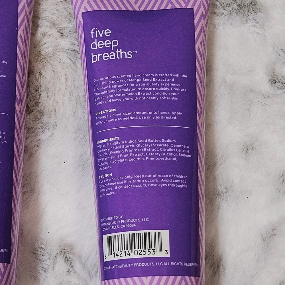 Five Deep Breaths Lavender Vanilla Relax Nourishing Hand Cream 4oz Set of 2 NEW